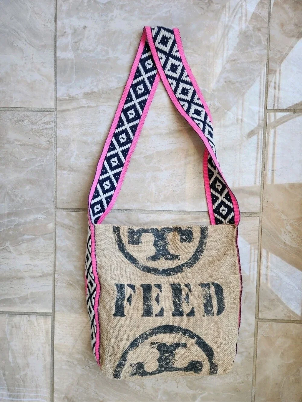 Tory Burch FEED Burlap Crossbody Bag